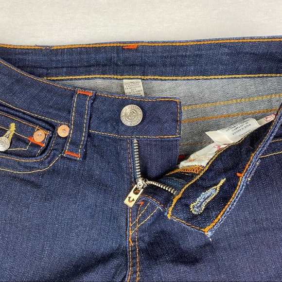 True Religion Becky Raw Edge Hem Dark Wash Flap Pocket TR Logo Bootcut Jeans - Picture 5 of 13